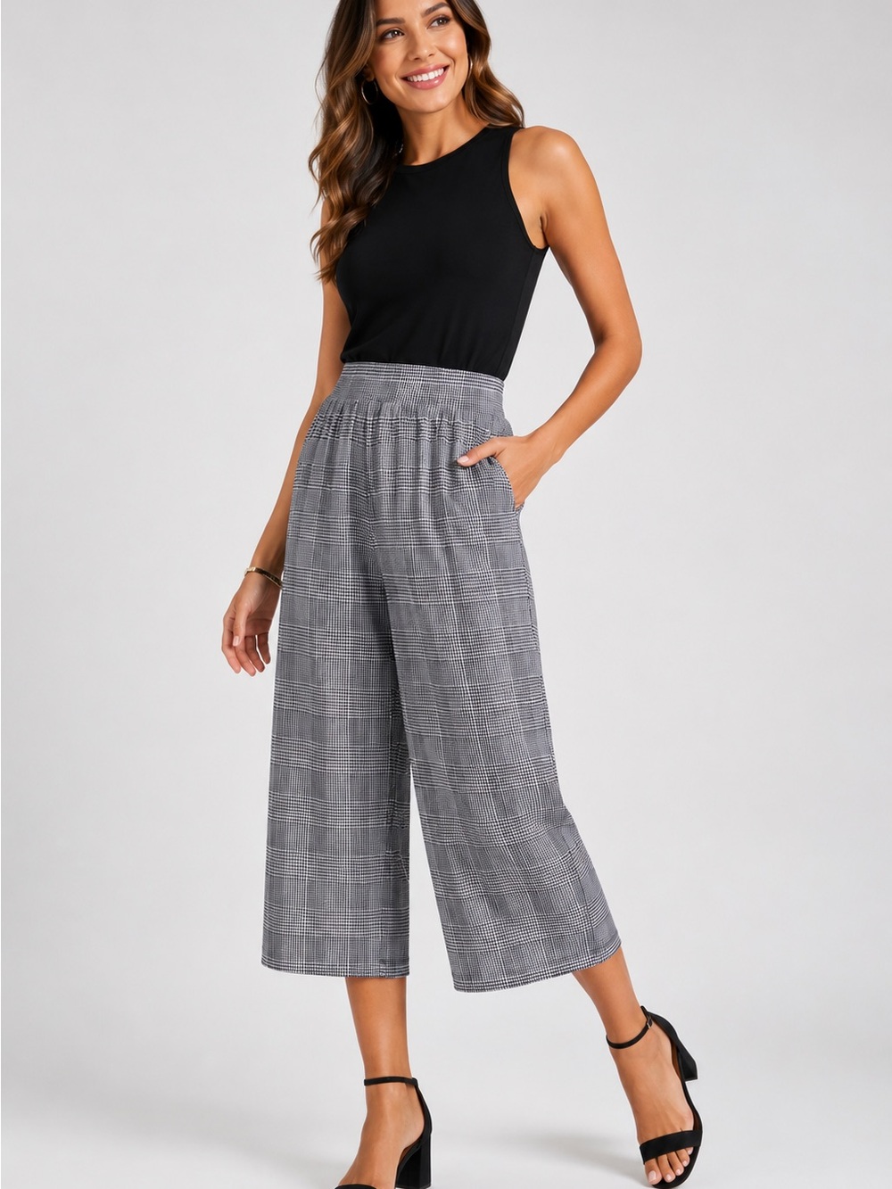 *NWT* Jessica London Black/Ivory Stretch Knit Wide Leg Crop Pant-Size 14/16